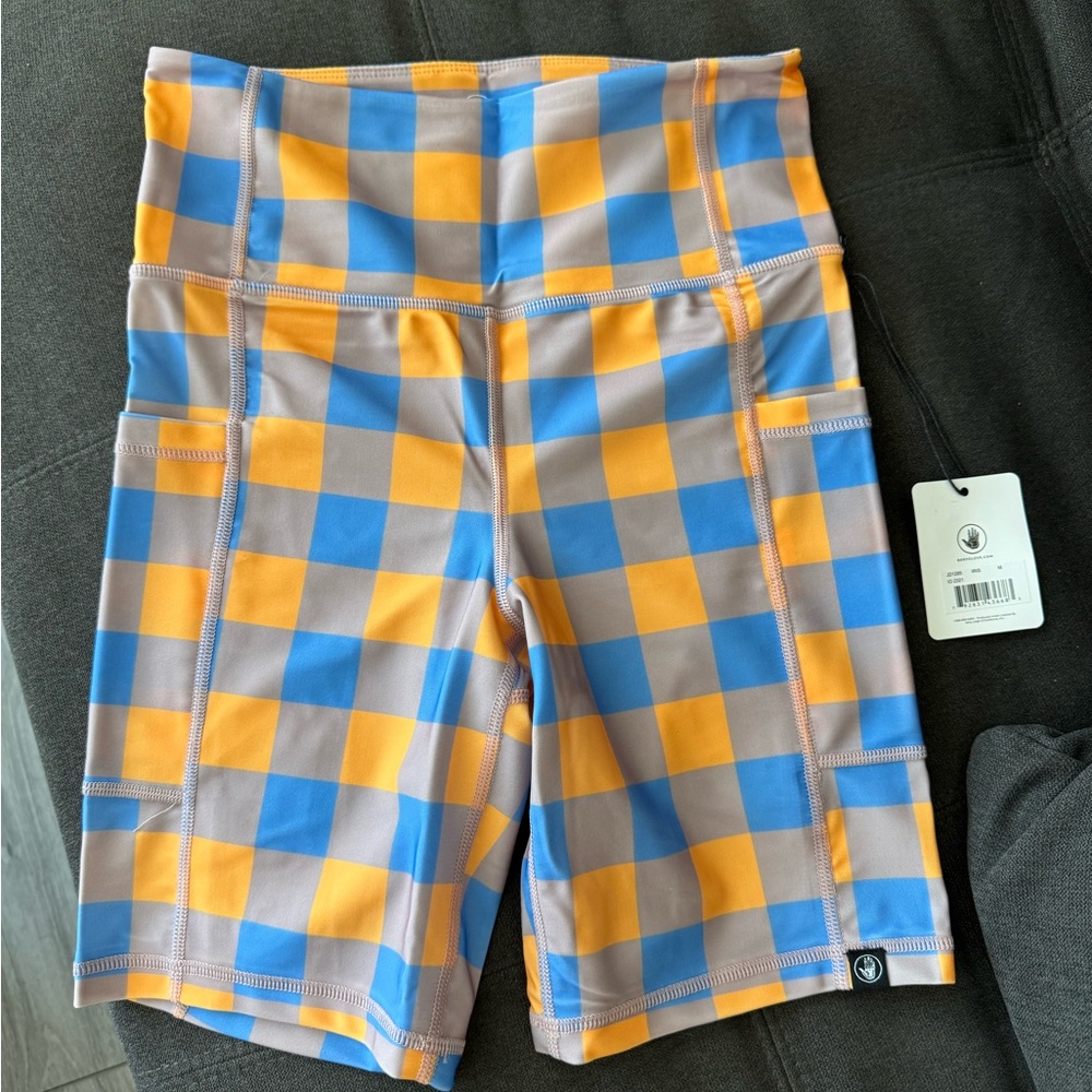 Body Glove Checkered blue and yellow High-Waisted Shorts NWT size Medium